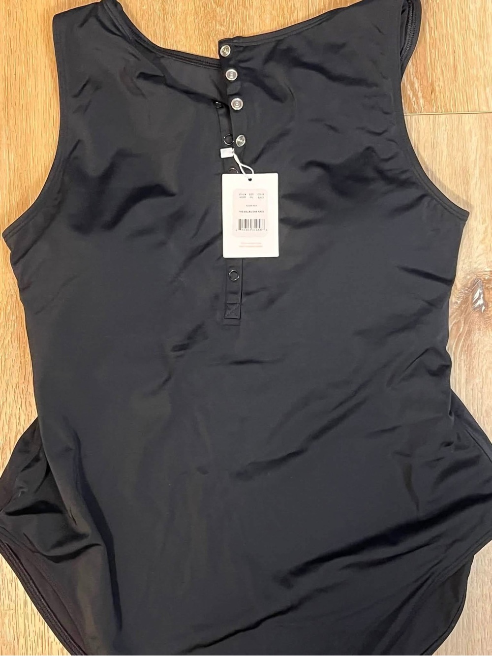 Andie Black One-Piece Swim Suit with Henley Buttons - Picture 1 of 2
